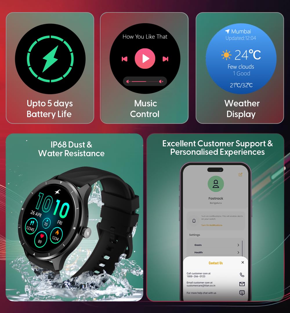 Fastrack FR2 Smart Watch, 1.38" UltraVU HD Display, Blazing Fast UI, Working Crown, AI Voice Assistant, IP68 Water & Dust Resistant, Health Suite, BT Calling, Smartwatch for Men & Women (Blue)