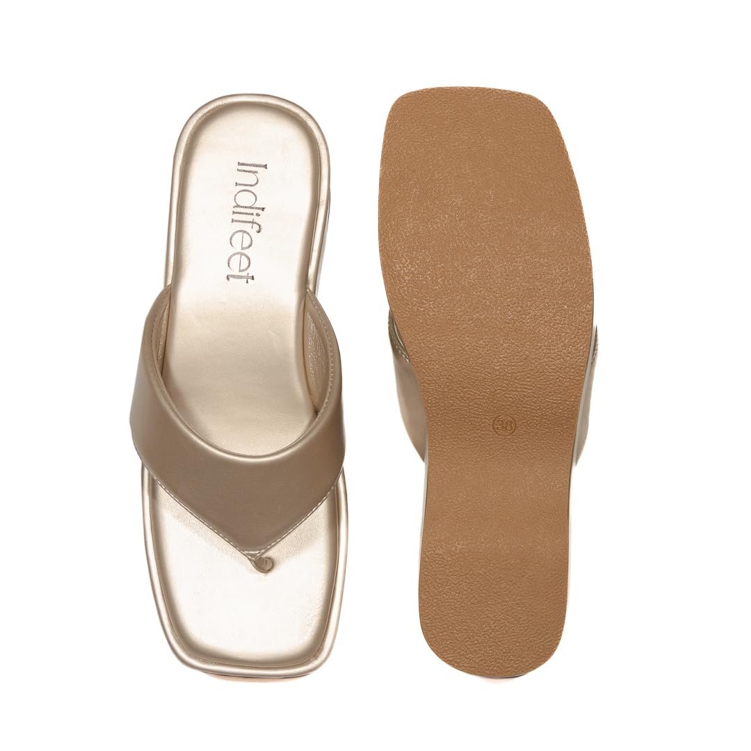 Indifeet Heels for Women Woman Stylish Wedges Sandals Ladies Latest Heel Chappals Girls Comfortable Wedge Sandal Female Fancy Platform Chappal Footwear Women’s Trendy Fashion Flatform Slippers Metallic