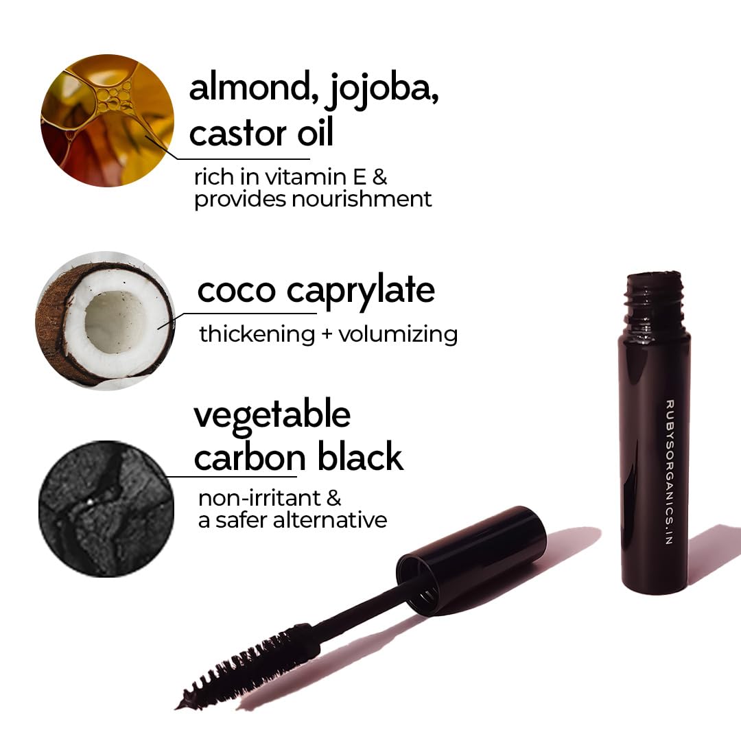 Ruby's Organics Kohl and Mascara Beauty Gift Kit for Women- Long-Lasting Intense Pigment, Smudge Proof, Everyday Eye Makeup Kajal, 100% Natural & Non-Toxic, Eye-Friendly, Daily Use - Black (Combo Pack of 2)