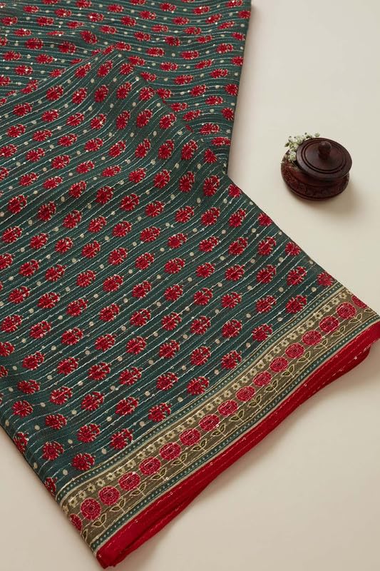 Soch Womens Grey Viscose Blend Floral Print Dupatta with Sequins
