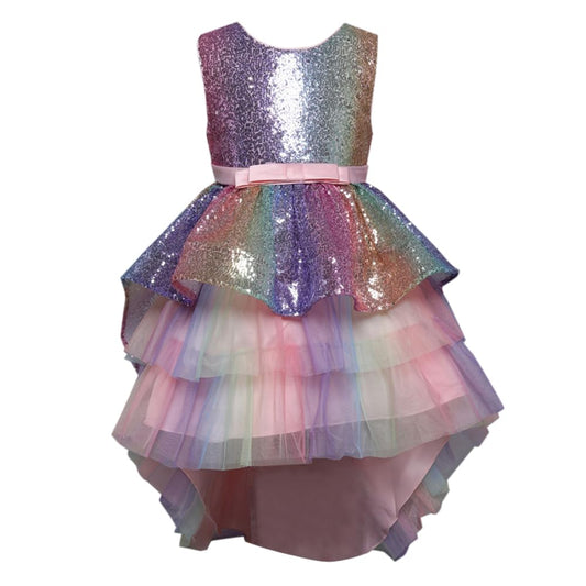 Hopscotch Girls Polyester Bow Applique Sleeveless Solid Party Dress & Outfit In Peach Color For Ages 5-6 Years