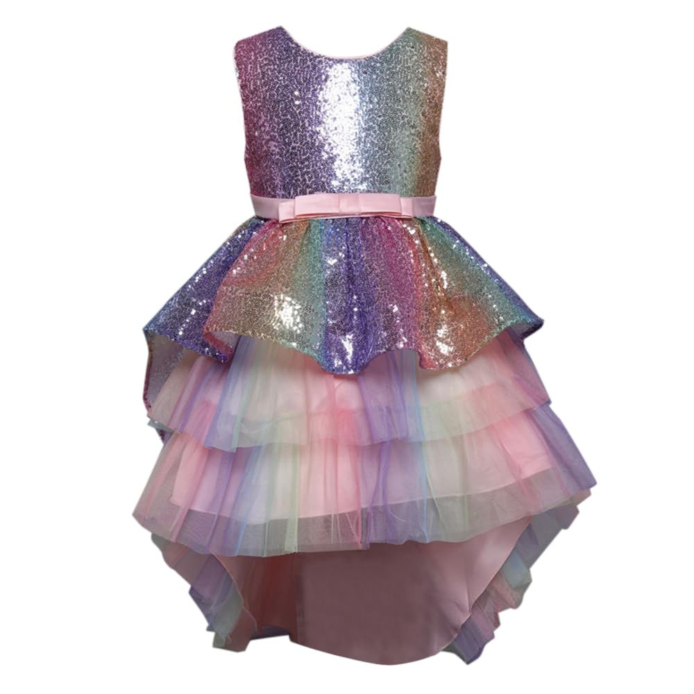 Hopscotch Girls Fit And Flare Knee-Length Polyester Bow Applique Sleeveless Party Dress in Peach Color for Ages 4-5 Years (ZHG-4183908)