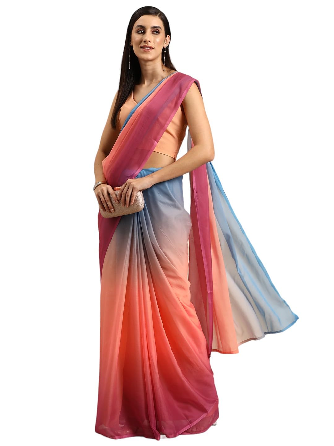 Ahalyaa Women's Polyester Sarees (AH-SMS-SRBL-9_Peach)