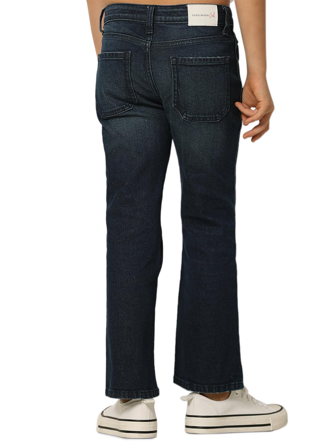 VERO MODA Girls Embroidery Cotton Blend Bootcut Mid Rise Dark Blue Jeans