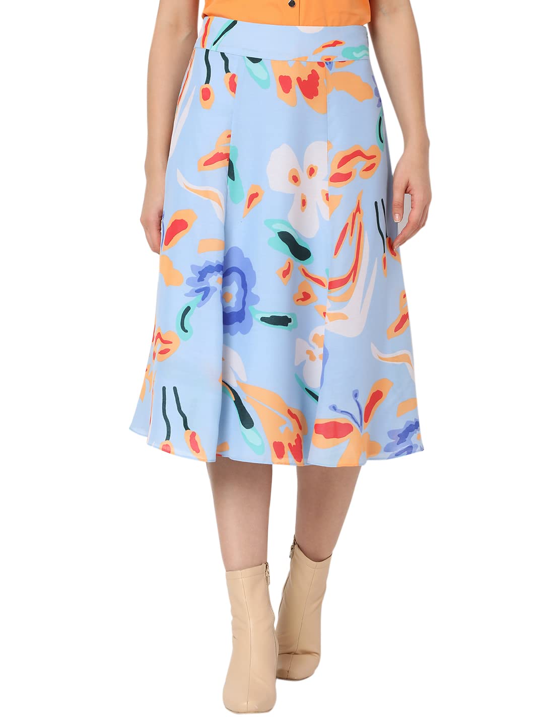 VERO MODA Printed Polyester Flared Fit Women's Casual Skirt (BLUE, XS)