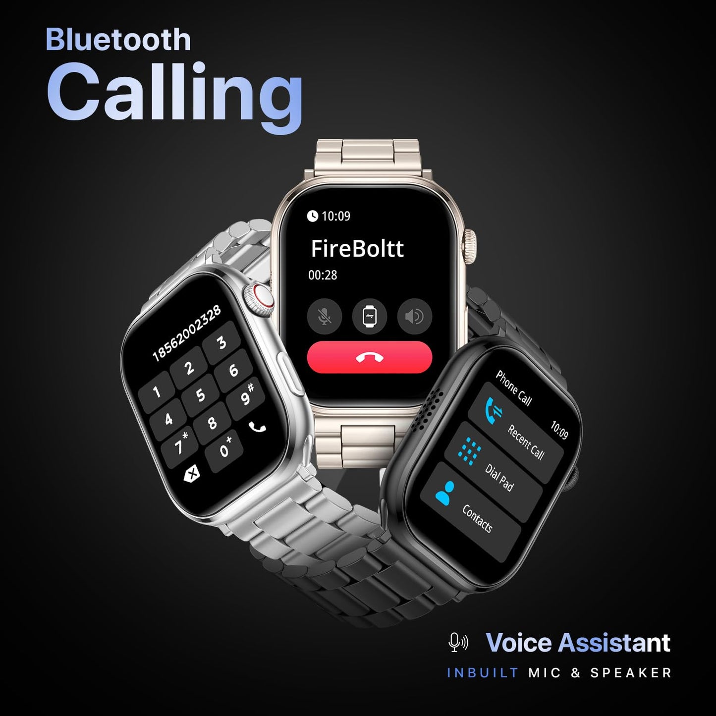 Fire-Boltt Brillia Pro Smart Watch with 51.3mm (2.02 inch) AMOLED Display, Bluetooth Calling, SpO2, Heart Rate Monitoring, 120+ Sports Modes, IP67 Waterproof, Long Battery Life (Black Chain)