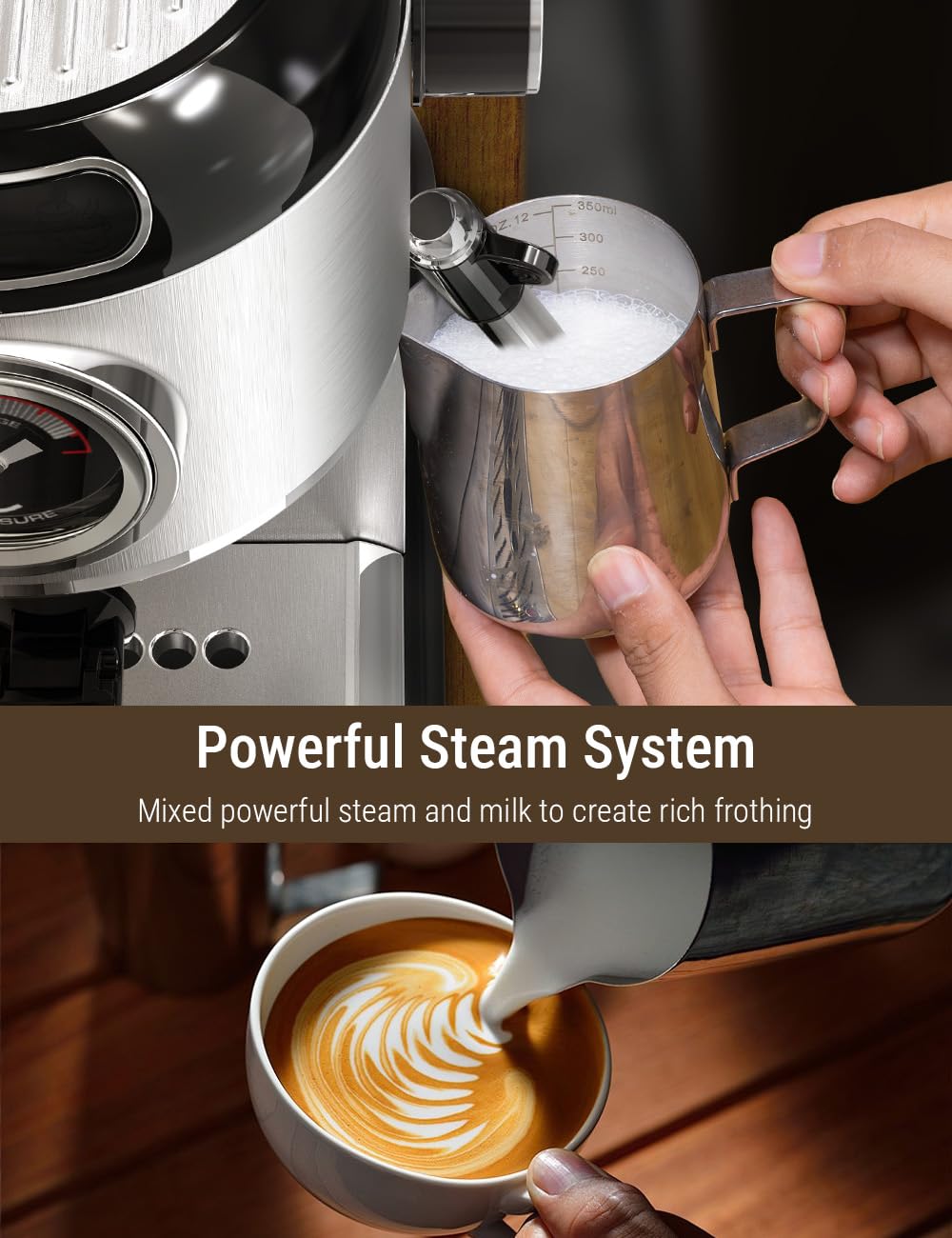 Costar 20 Bar Espresso Coffee Machine with Steam Wand, Stainless Steel, 1350W Quick Heating Coffee Maker Machine for Home,Pressure Indicator, Compact Espresso Maker for Home Barista for Espresso/Latte