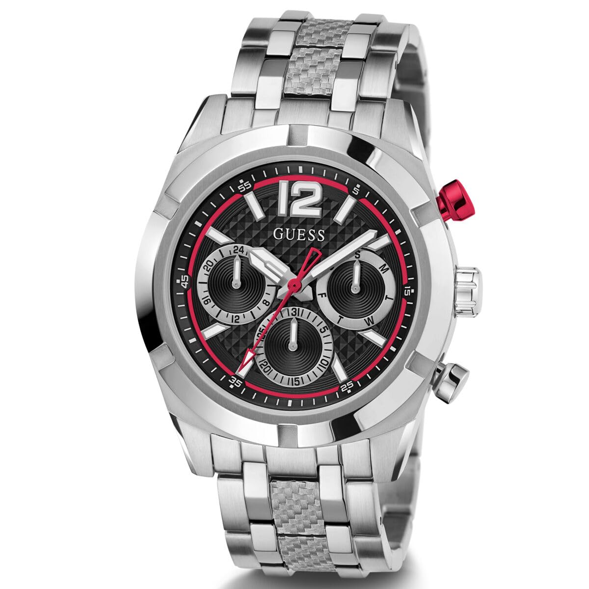 GUESS Stainless Steel Men Black Round Dial Analogue Watch- Gw0714G1, Band Color-Silver