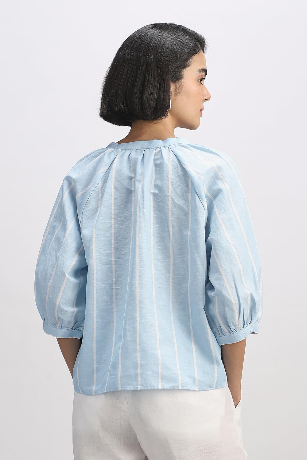 Women Light Blue Stripe Casual Top