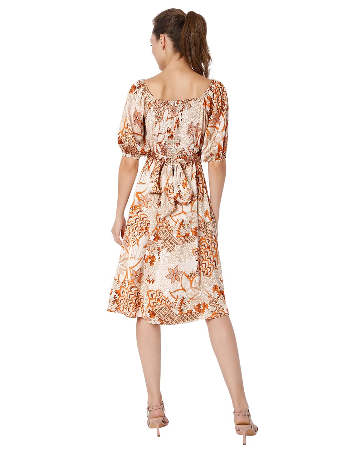 Vero Moda Women's Polyester A-Line Knee-Length Dress (148437501-Barn Red_Barn XL)