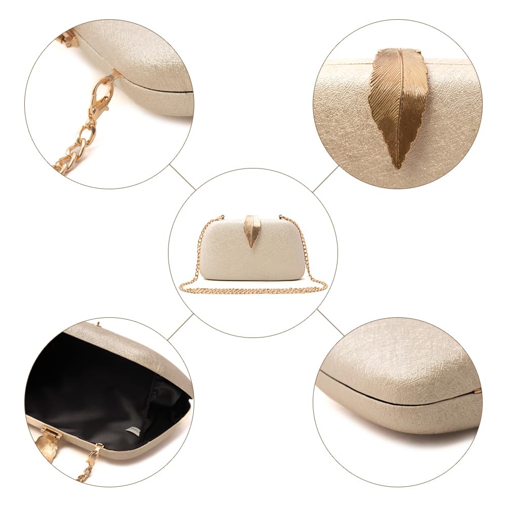 INOVERA (LABEL) Women Evening Hand Clutch | Ladies Party Wedding Purse with Chain Strap (Ivory)