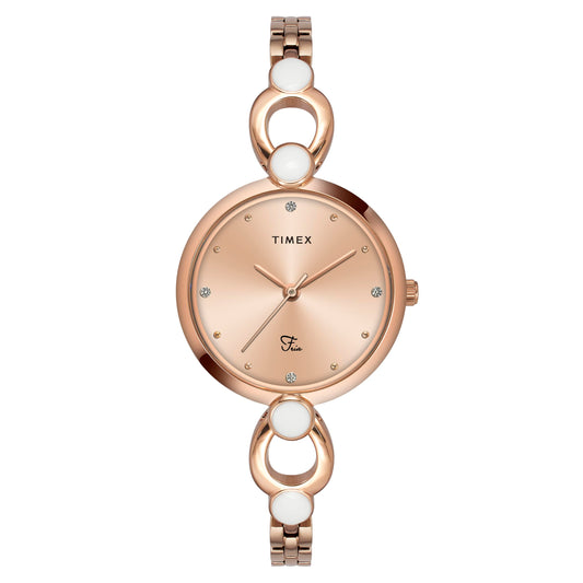 TIMEX Fria Analog Watch for Women with Rose Gold Round Dial & Rose Gold Brass Bracelet Band Water Resistant Women's Wrist Watches - TWEL18103