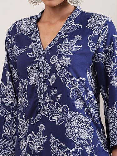 Biba Women Navy Blue Viscose Rayon Straight Suit Set_36