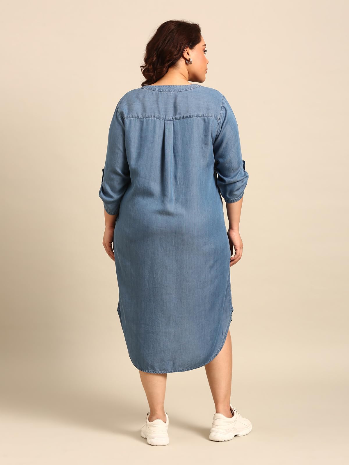 The Pink Moon Women's Midi A-Line Plus Size Denim Dress - (DRS_NIM18_Tencel_Blue_3XL)