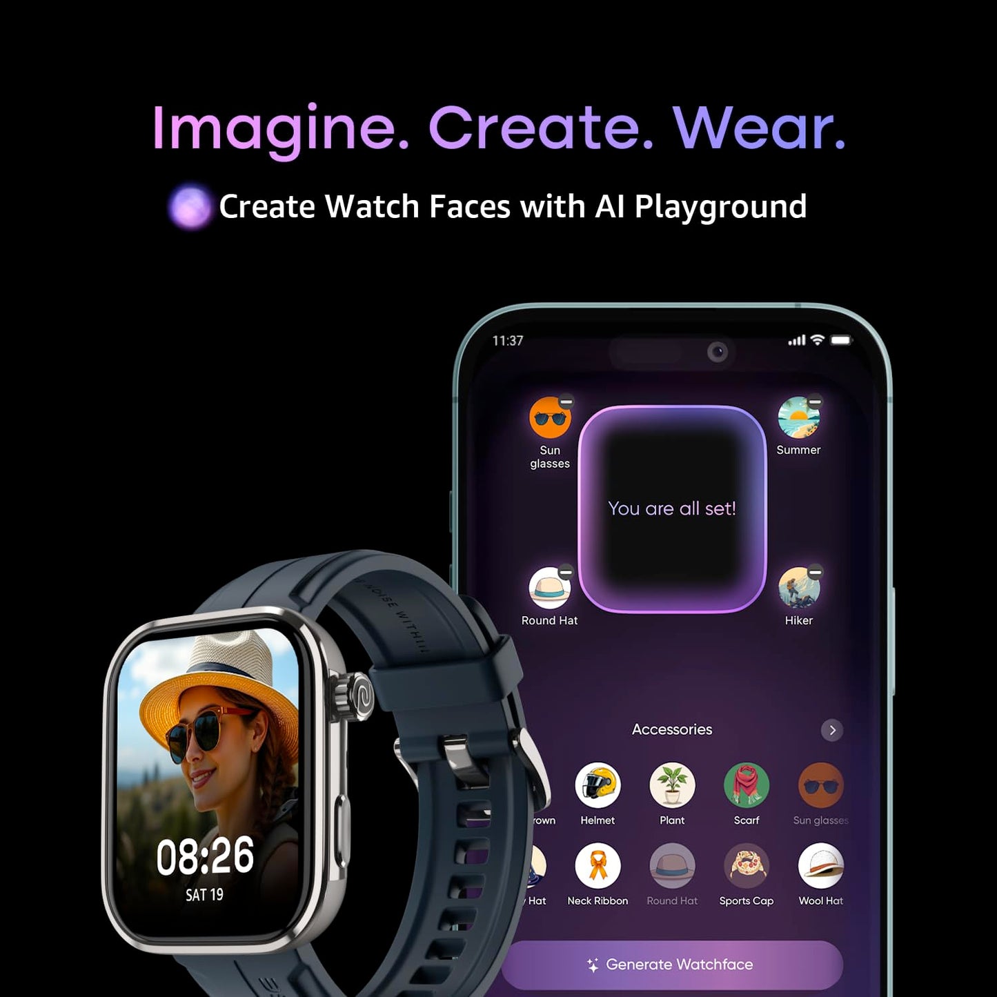 Noise Pro 6 Max Smart Watch:Intelligent AI, Endless AI Watch Faces, AI Companion, 1.96” AMOLED, Stainless Steel Build, Built-in GPS, 5 ATM, EN2 Processor, for iOS & Android(Green Titanium)