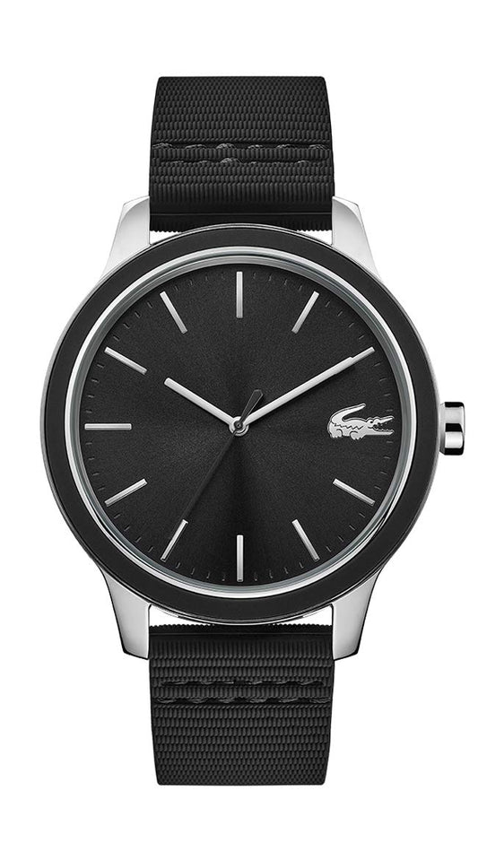 Lacoste Lacoste.12.12 Qtz Basic Black Round Dial Men's Watch|Black Silicone Material|Black Color Band - 2011087
