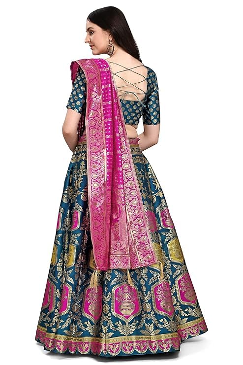 FATIMA SALES AGENCY Unique Women's Indian Traditional Pure Silk Lehenga Choli With Blouse, Color Teal Green