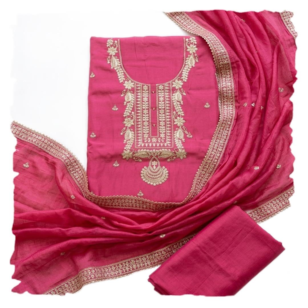 Meena Bazaar Printed Cotton Unstitched Kurta with Bottom & Dupatta