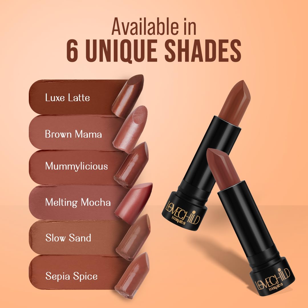 LoveChild Masaba Ultra Matte Reddish Brown Lipstick, Long Lasting Upto 6Hrs, Transfer-Proof, Hydrating & Nourishing Nude Bullet Lipsticks For Women, Sepia Spice, 4.5g