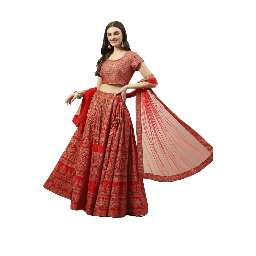 BIBA Womens Polyester Lehenga Set Readymade Tomato Red 3Xl