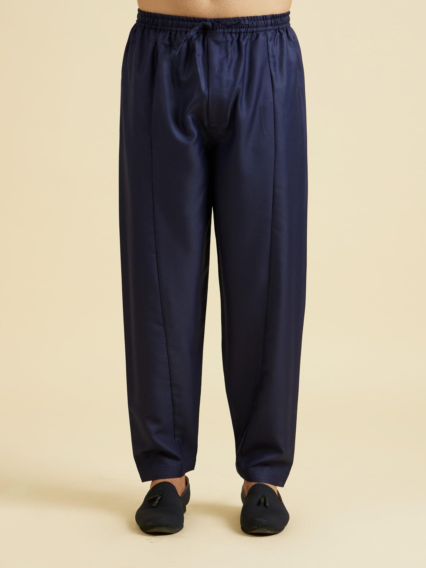 Manyavar Men's Rayon Blend Solid Pathani Kurta Churidar Set (Dark Blue,L)