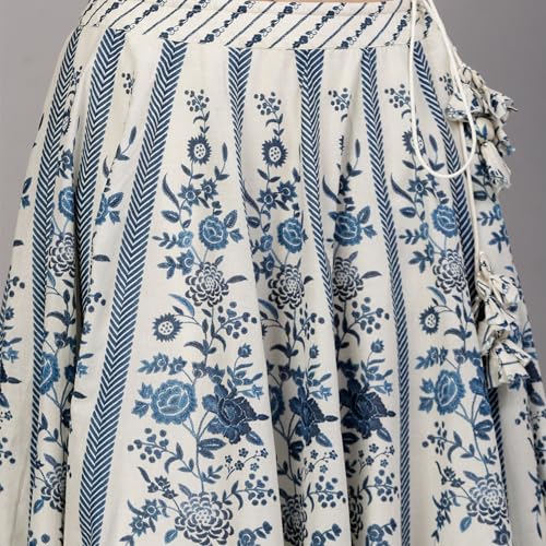 BIBA Women Cotton Straight Printed Lehenga Set (SKD9735SS24WHTBLU_White_XXL)