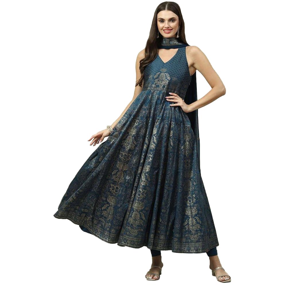 Biba WOMEN PRINTED FITTED SALWAR KURTA DUPATTA(SKDASSORTED8351_TEAL_38)