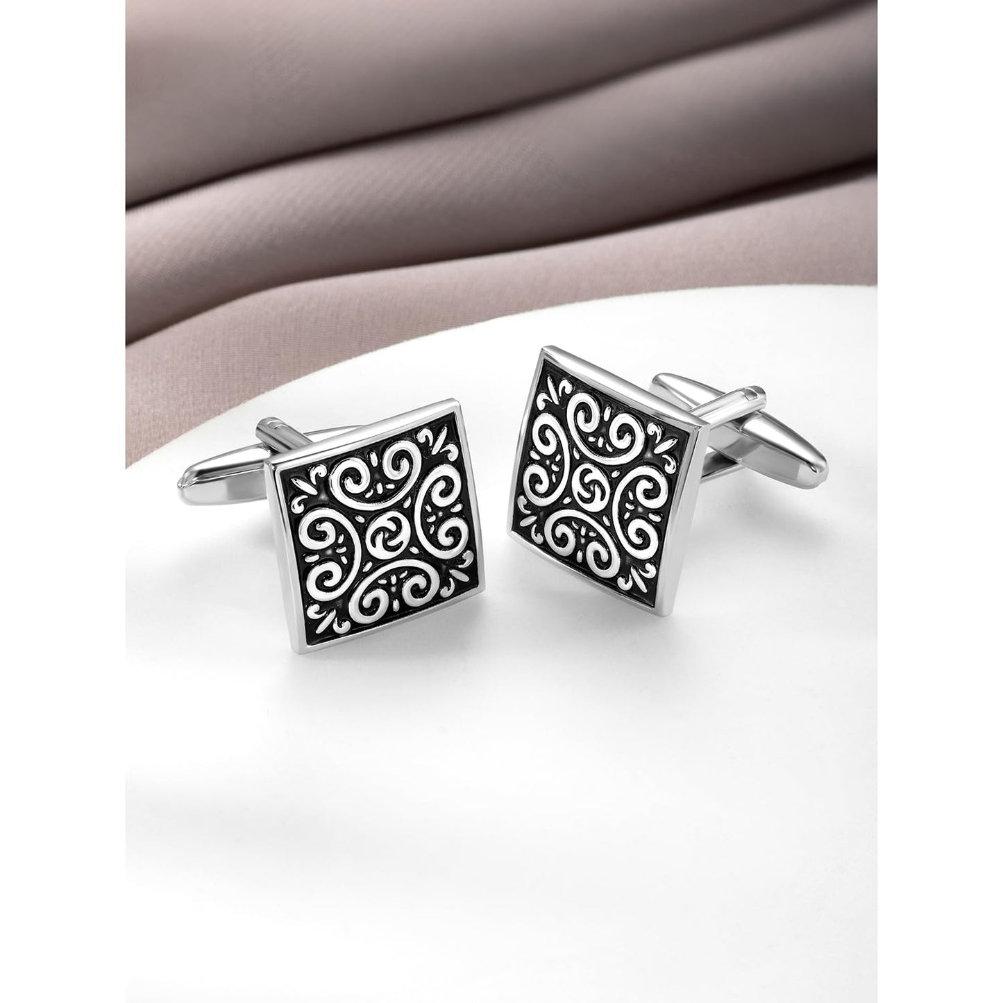Peora Black Square Designer Cufflinks for Men Boys Wedding Business Corporate Gift