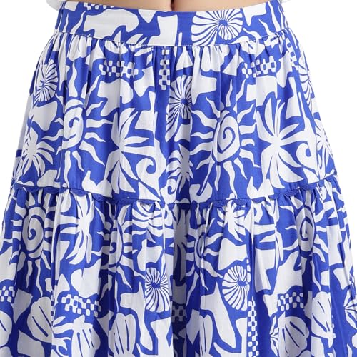 United Colors of Benetton Regular Fit High Rise Printed Skirt (Size : 24) - 26P4WVLSK318I901 Blue