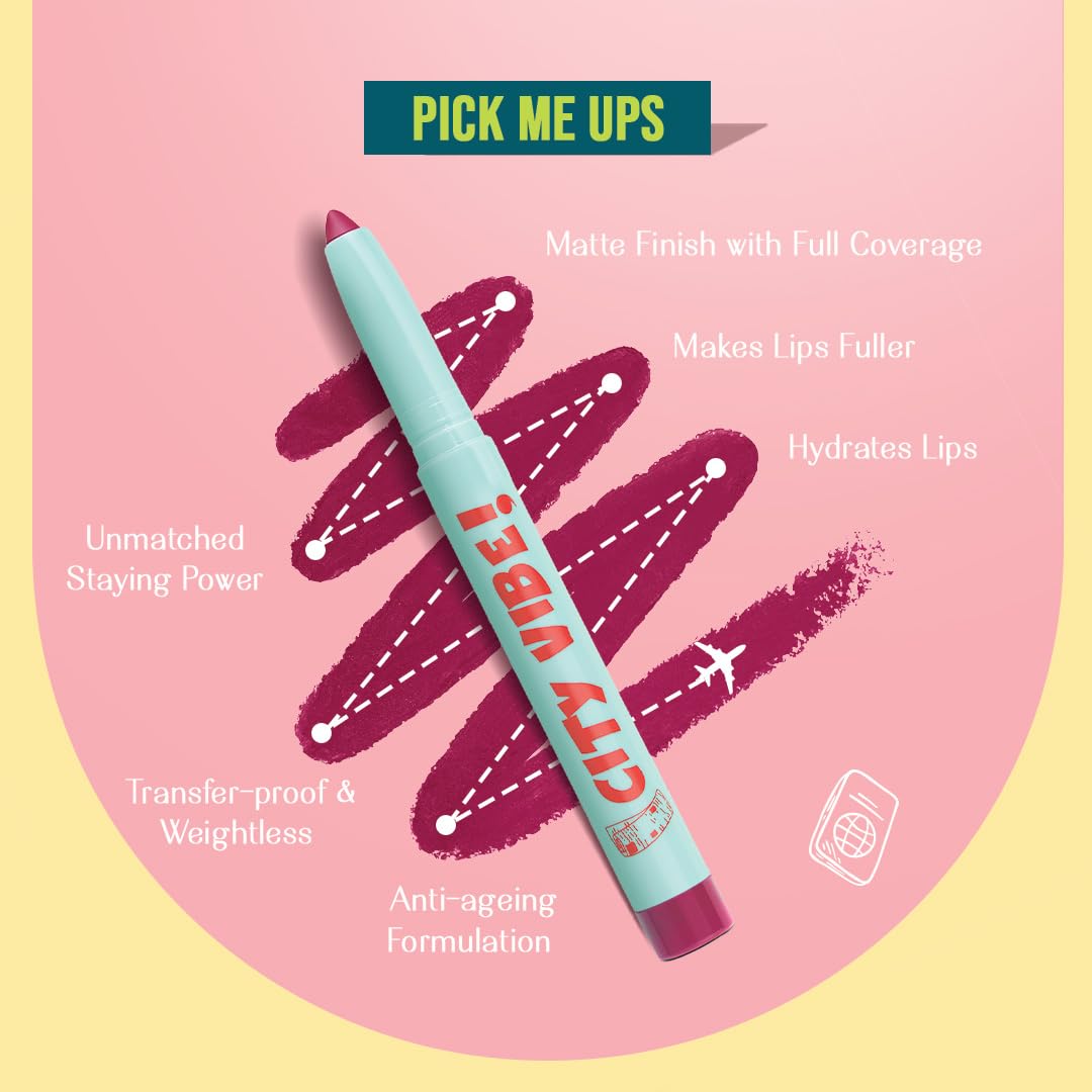Lovechild Masaba Passport to Plump Lip Crayon | Hydrated Matte Finish | Transfer Proof | City Vibe! (Magenta), 1.4gm