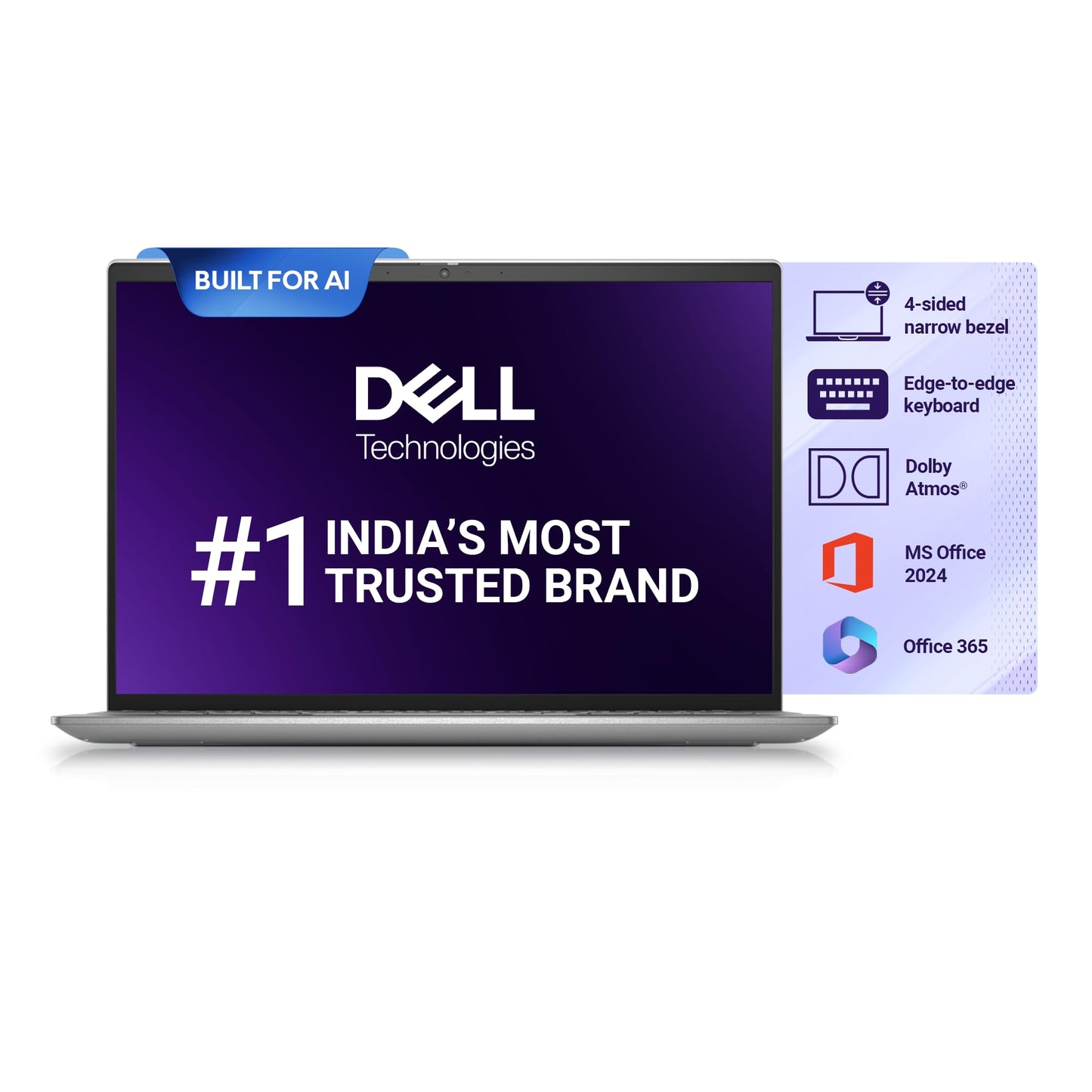 Dell New Inspiron 13 Laptop with AI Enabled Intel Core Ultra 7 155H Processor, 16GB LPDDR5X, 1TB SSD, 13.3" (33.78cm) QHD+ 300nits, Backlit KB + FPR, Win 11+MSO'24, 15 Month McAfee, Silver, 1.24kg