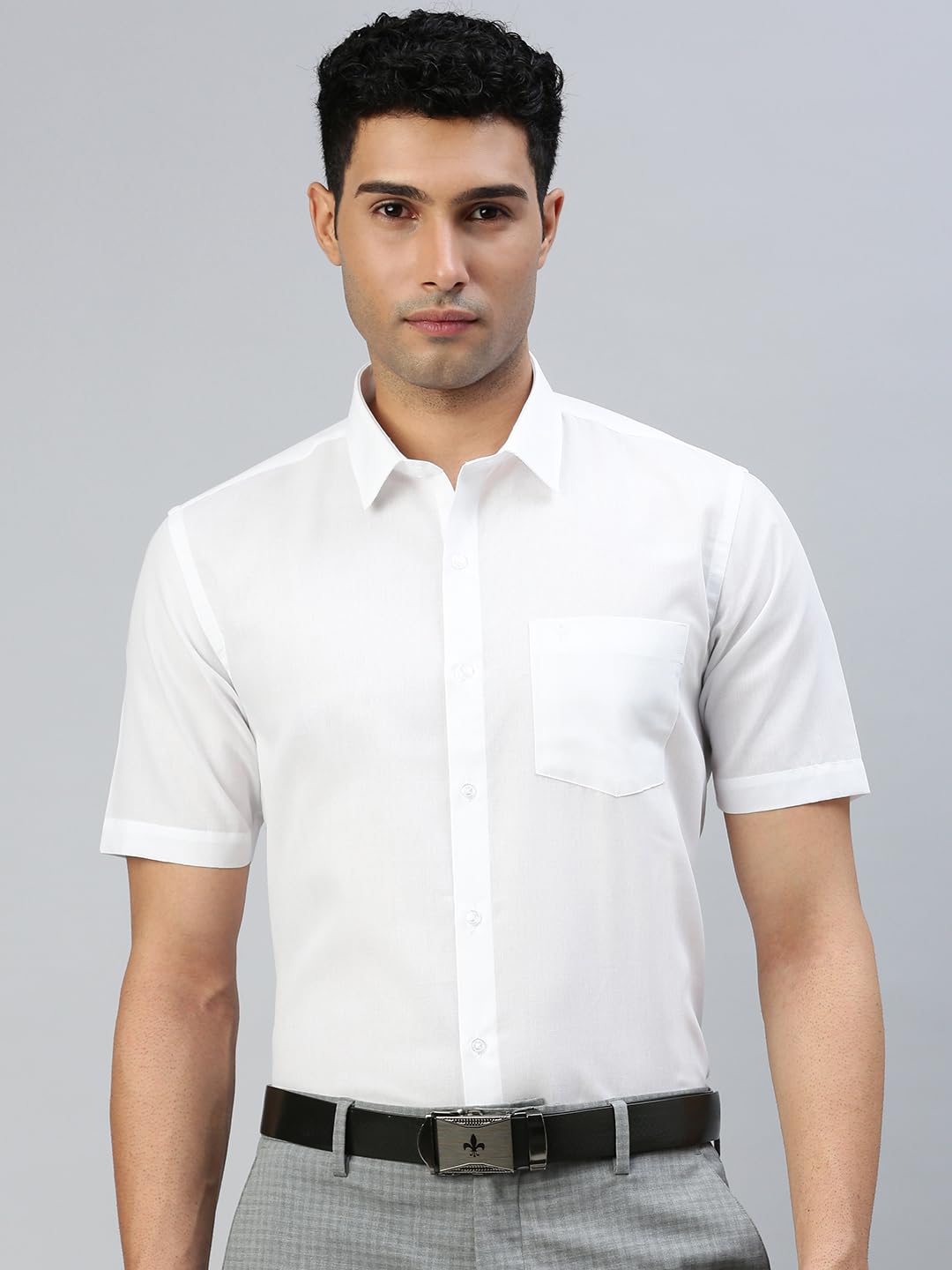 RAMRAJ COTTON Men Solid White Casual Shirt (42;White_ 12)
