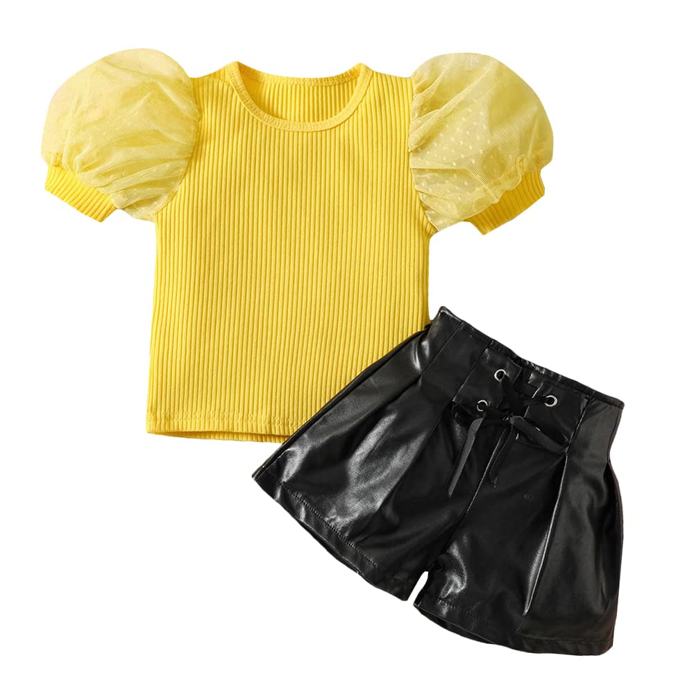 Hopscotch Girls Cotton, Elastane Solid T-shirt And Short Set in Yellow Color For Ages 2-3 Years (XIQ-4185374)