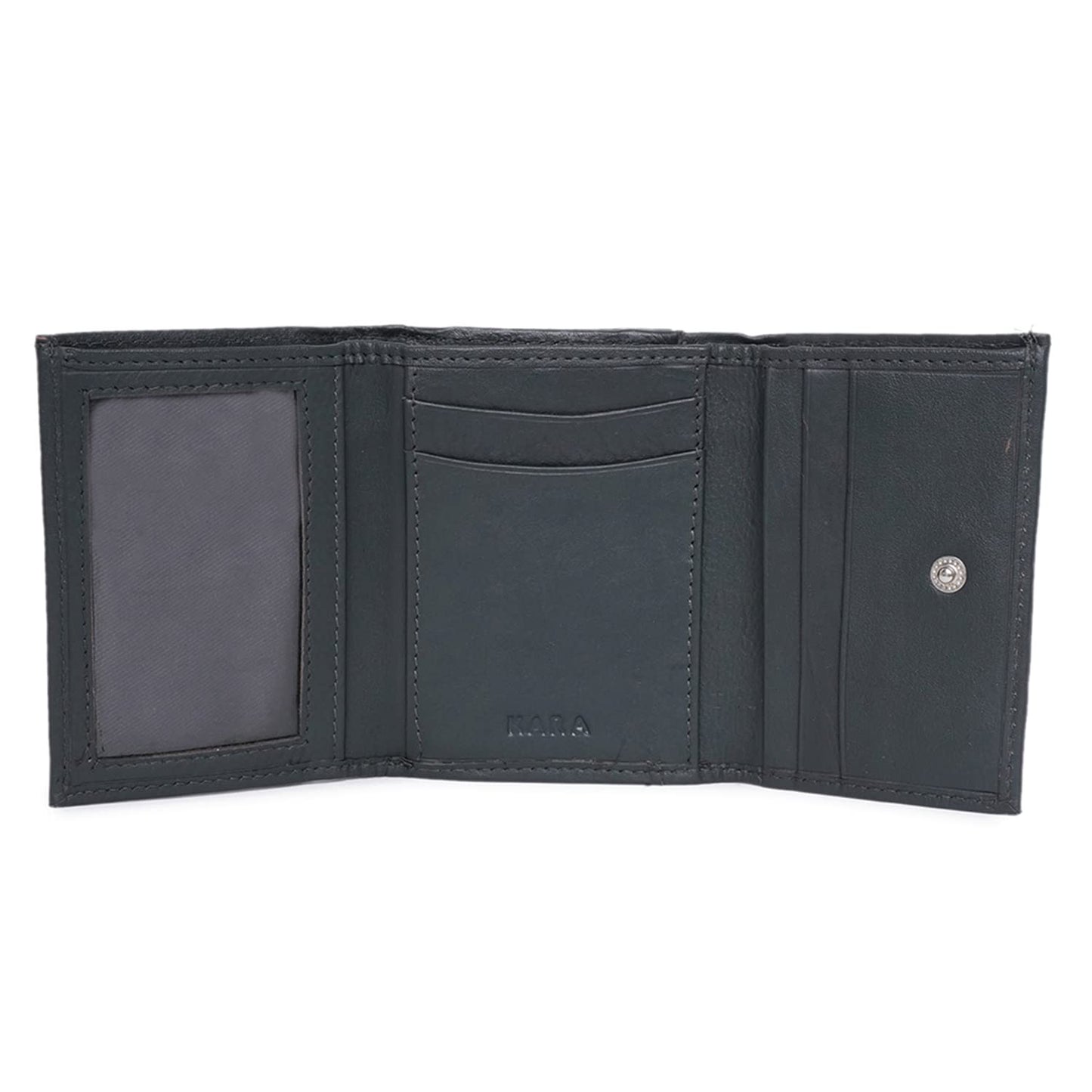 KARA Women Olive Leather Wallet I Genuine Leather Ladies Purse Visiting Card Holder - Wallet for Women I Trifold Clutch