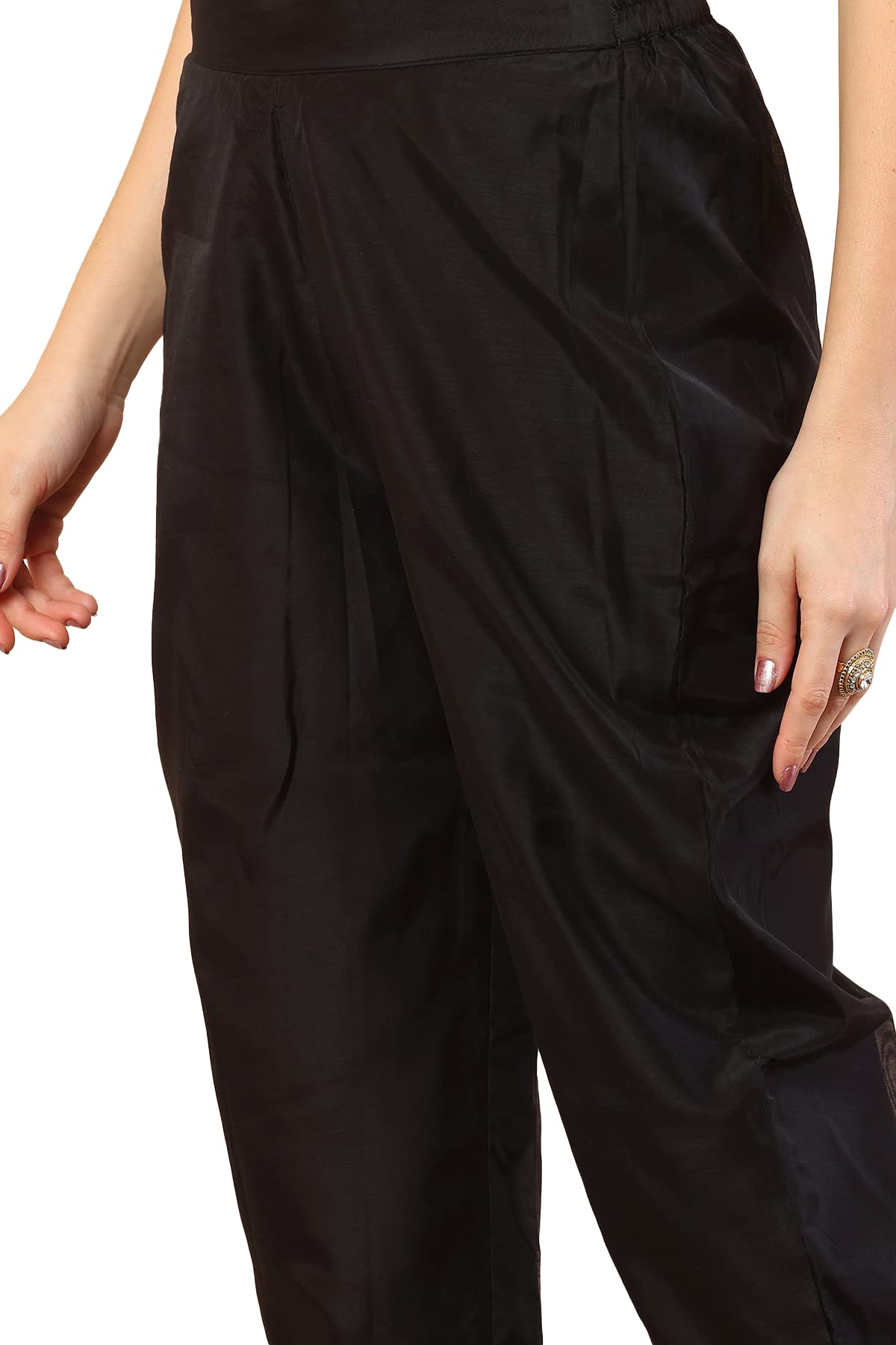 Soch Black Chanderi Straight Pant with Embroidered Borders and Sequins