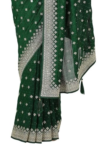 Soch Womens Green Tussar Embroidered Saree With Stone Work