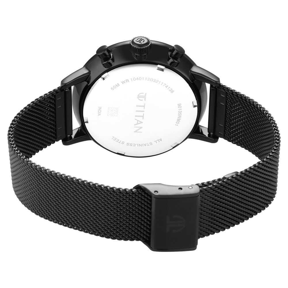 Titan Light Leathers Quartz Multifunction Black Dial Black Stainless Steel Strap Watch for Men - NR90135NM01