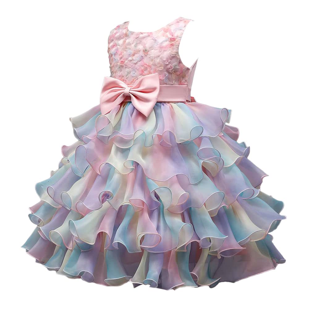 Hopscotch Girls Fit And Flare Knee-Length Polyester Bow Applique Sleeveless Party Dress in Peach Color for Ages 3-4 Years