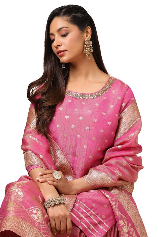Soch Womens Mustard Tissue Zari Woven Suit Set With Cutdana