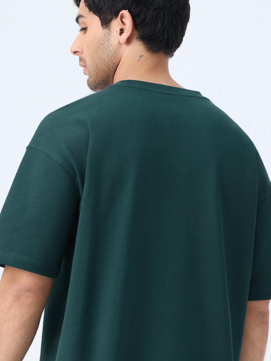 The Souled Store Oversized T-Shirt: Gator Men and Boys Short Sleeves Round Neck Dark Green Embroidered Drop Shoulder Casual Streetwear Oversized T-Shirts