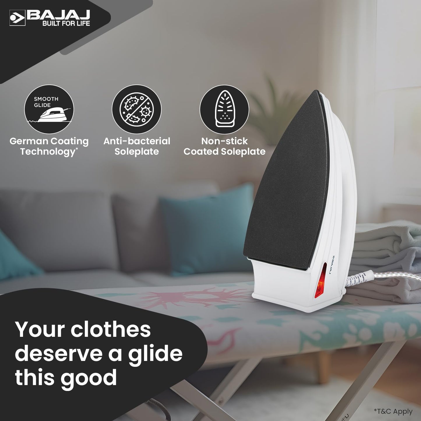 Bajaj DX-6 1000 Watts Dry Iron | Advance Soleplate And Anti-Bacterial German Coating Technology | Thermol Fuse Safety | Auto Shut-Off | Cool Touch Body | 2 Yr Warranty 【White】