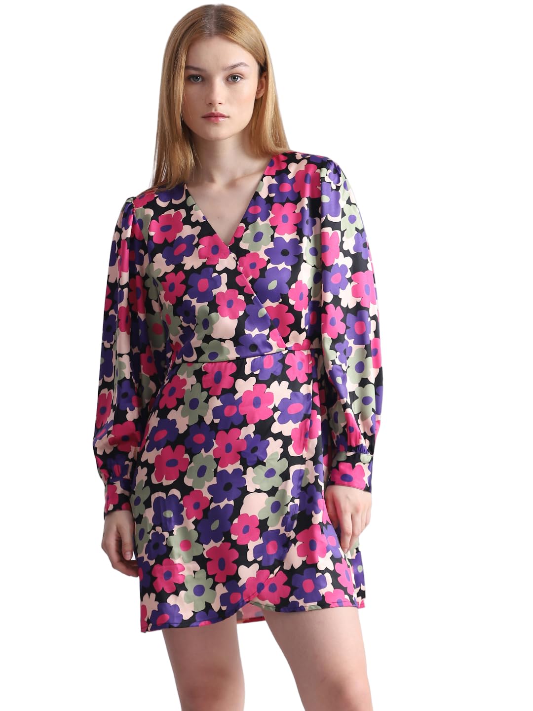 ONLY Women Printed Polyester Above Knee Purple Sheath Dress