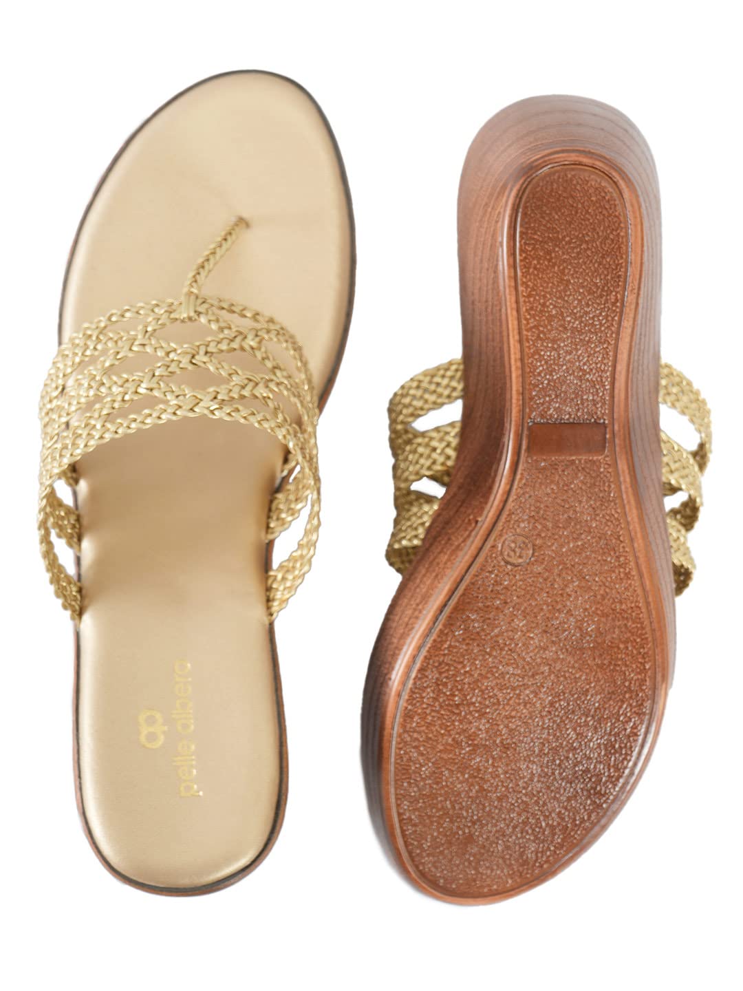 pelle albero Women Gold Embellished Slip-On Wedge Heels Sandals PA-GLM-08_GOLD_41