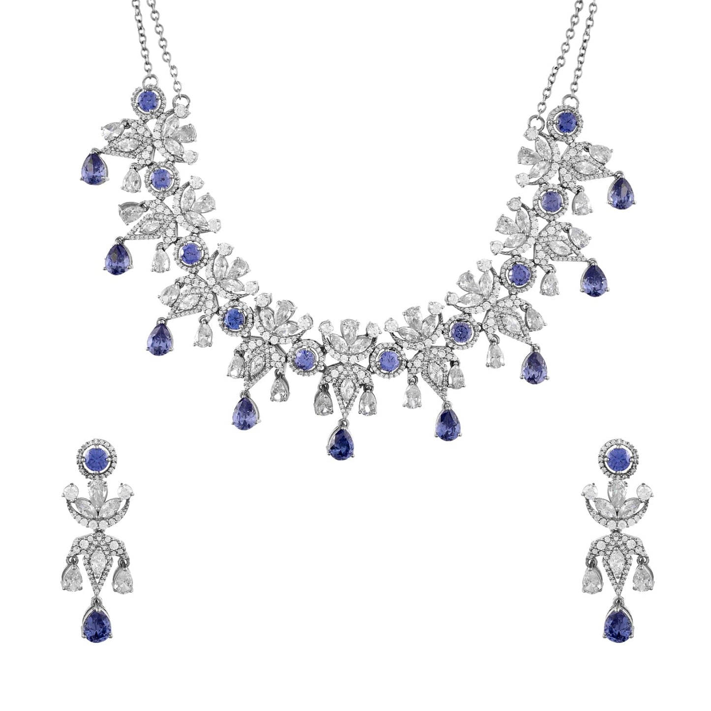 VOYLLA Before Sunrise Statement Necklace Set|Necklace Set For Women|American Diamond|Party|Wedding|Festive|Gift For Women| (Amarina)