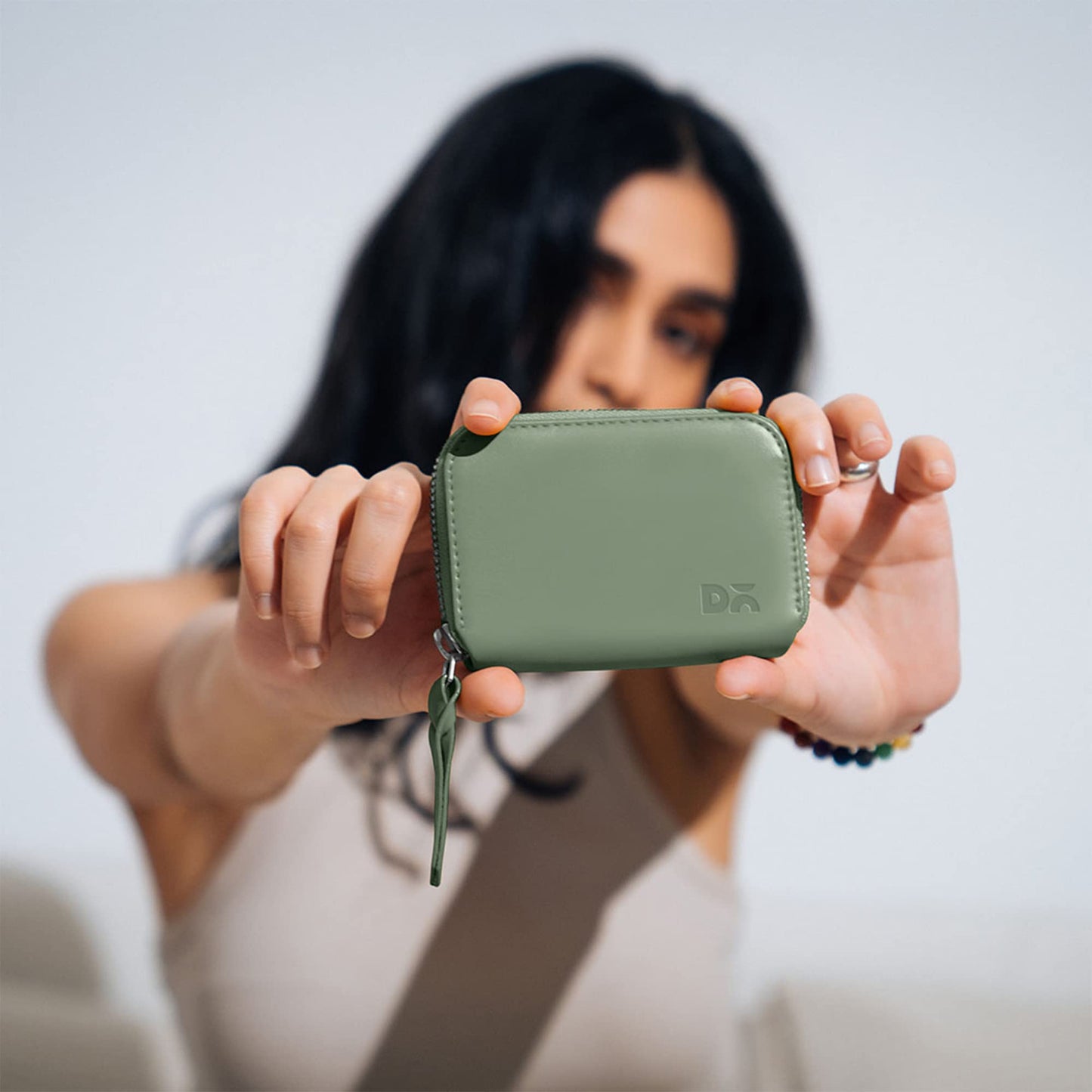 DailyObjects Sap Green Zipper Slim Card & Coin Wallet | Made with Vegan Leather Material | Carefully Handcrafted | Coin Pocket