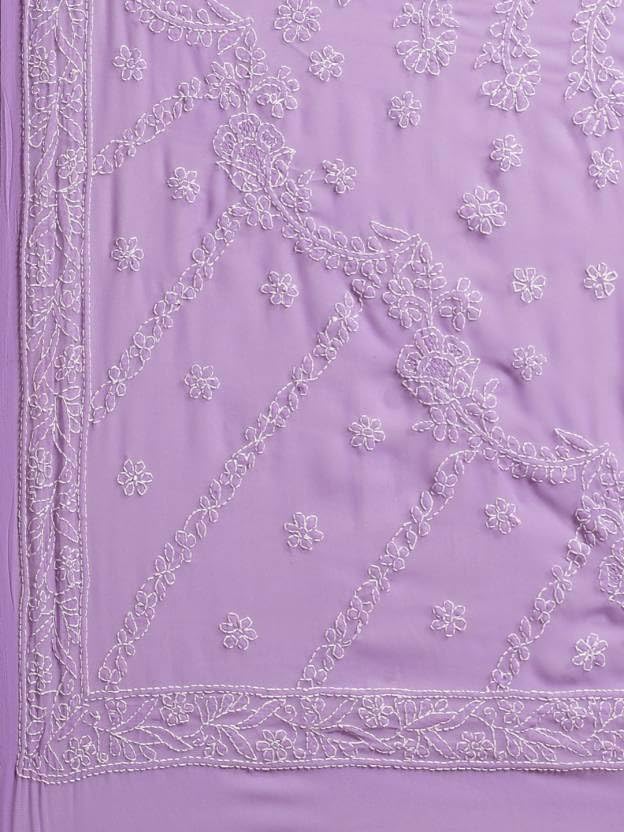 Ada Women's Hand Embroidered Lucknowi Chikan Faux Georgette Saree with Blouse A183248 Mauve