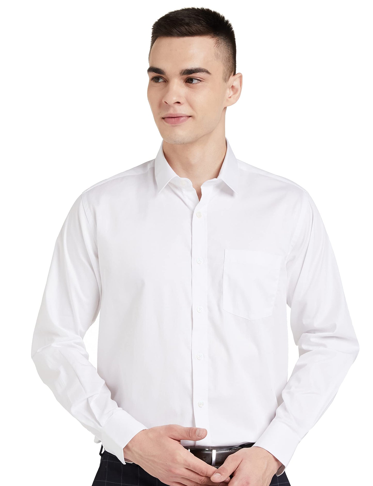 Amazon Brand - Symbol Men's Solid Cotton Formal Shirt | Plain | Full Sleeve - Regular Fit (Available In Plus Size, White_42)