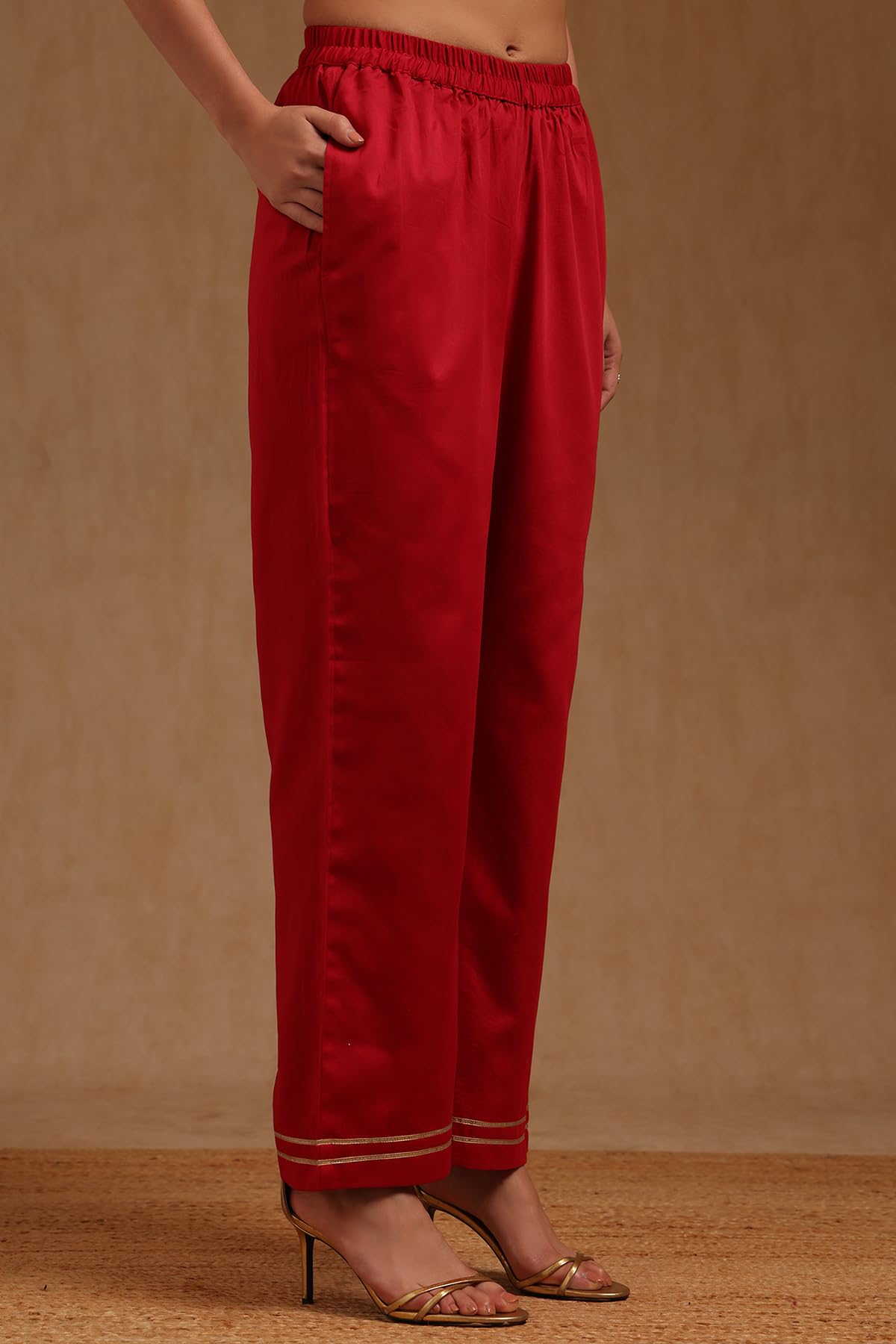 Soch Womens Red Russian Silk Ethnic Motifs Salwar Suit With Cutdana And Stone