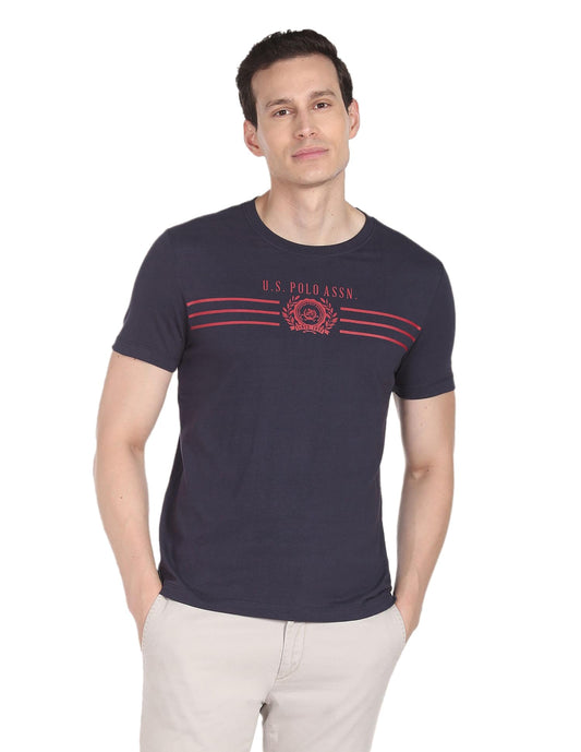 U.S. POLO ASSN. Men's Crew Neck Brand Print Cotton T-Shirt (USTSHS1368_Blue_L)