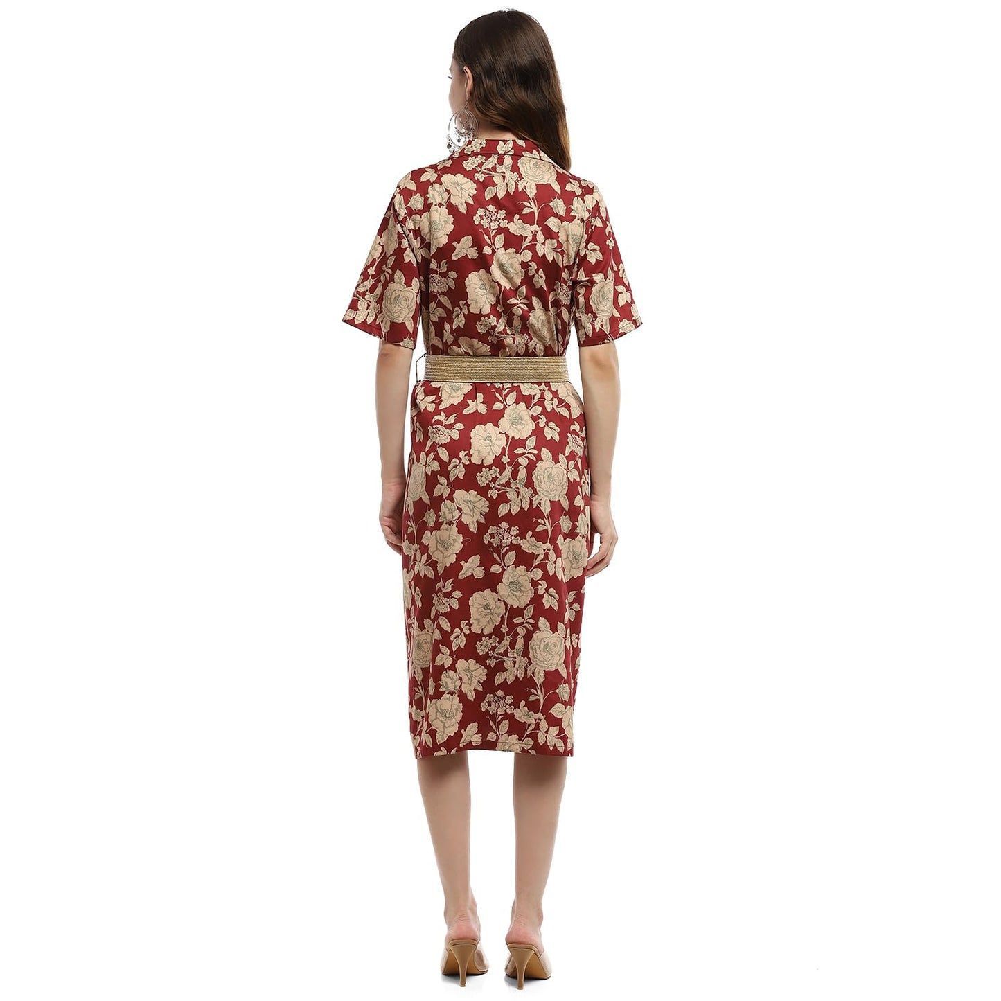BIBA Women's Cotton Fit and Flare Below The Knee Formal Dress (ASSORTED1938EAW24MGNTA Magenta